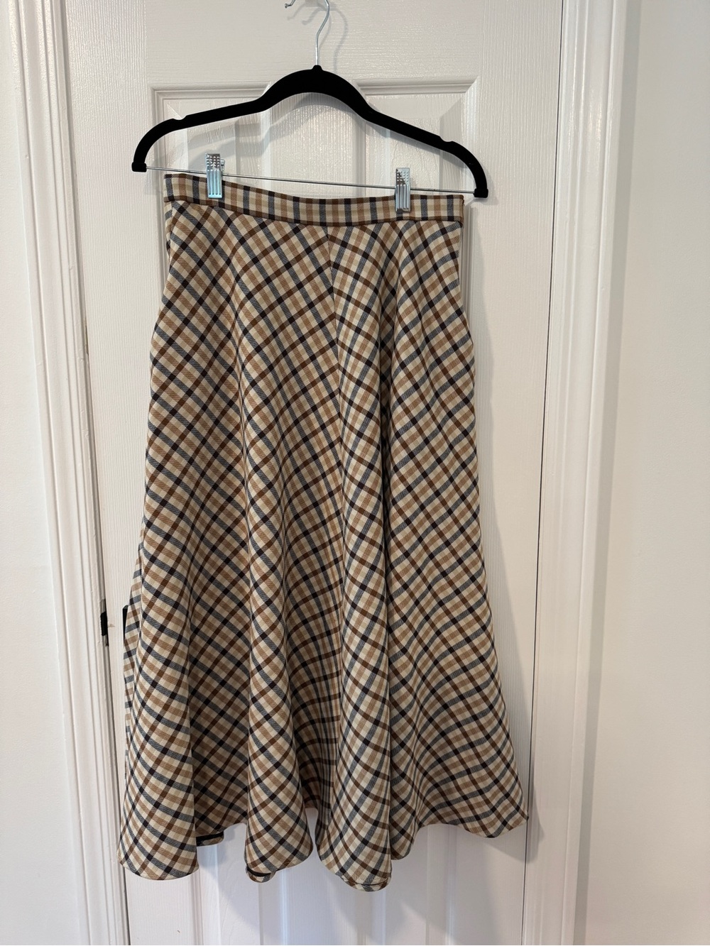 Zara ZW Collection Plaid Cape Skirt Brown Beige Navy– Size M - Picture 3 of 8